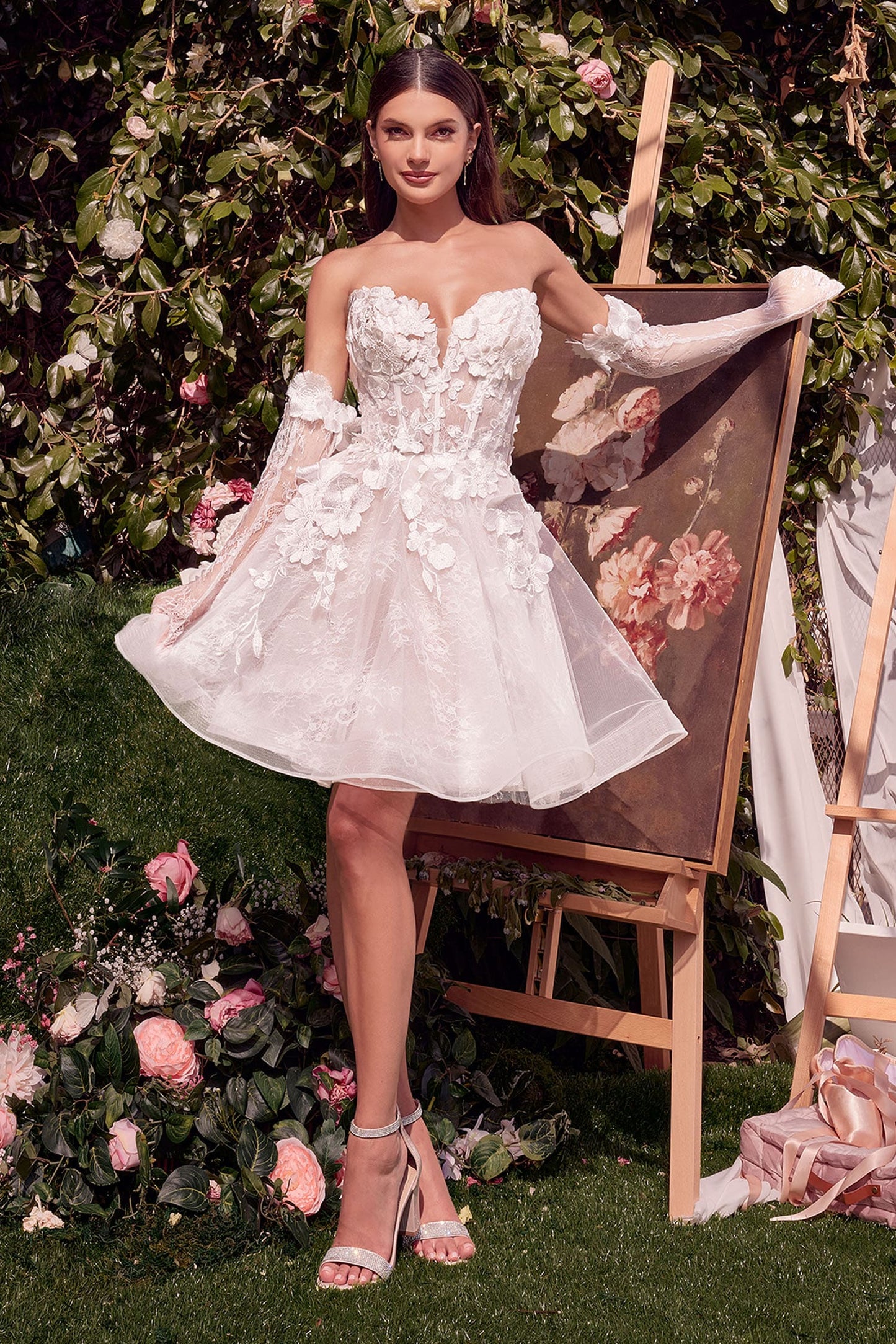 WL020 Short Floral Appliquéd Bridal Party Dress Andrea & Leo
