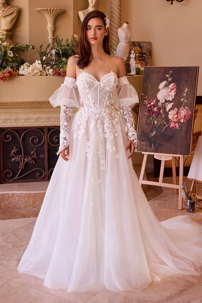 WL032 Floral Appliqued Strapless Wedding Ball Gown Andrea & Leo