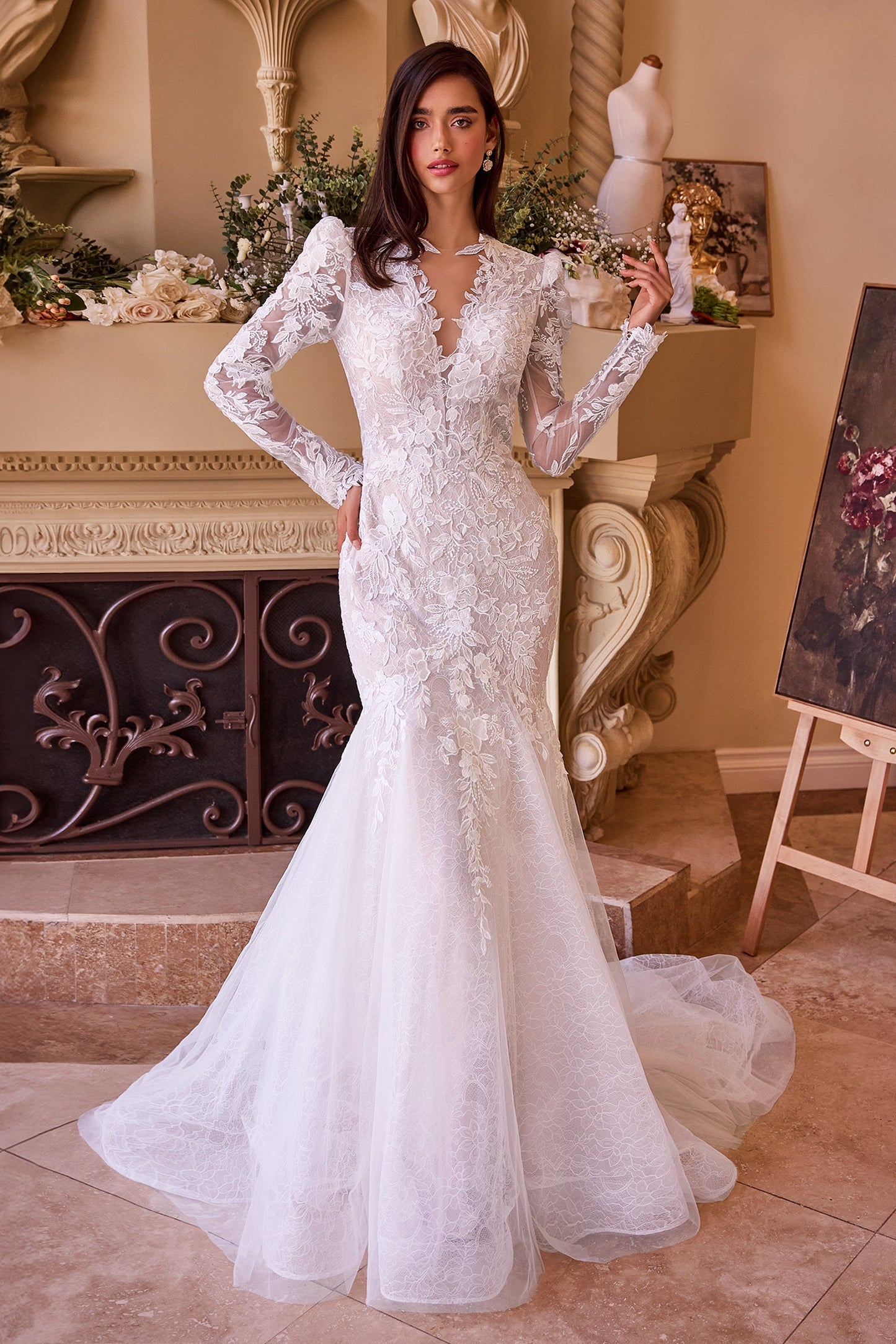 WL036 Long Sleeve Lace Mermaid Bridal Gown Andrea & Leo