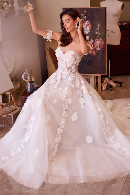 WL039 Strapless Floral Lace Bridal Ball Gown Andrea & Leo