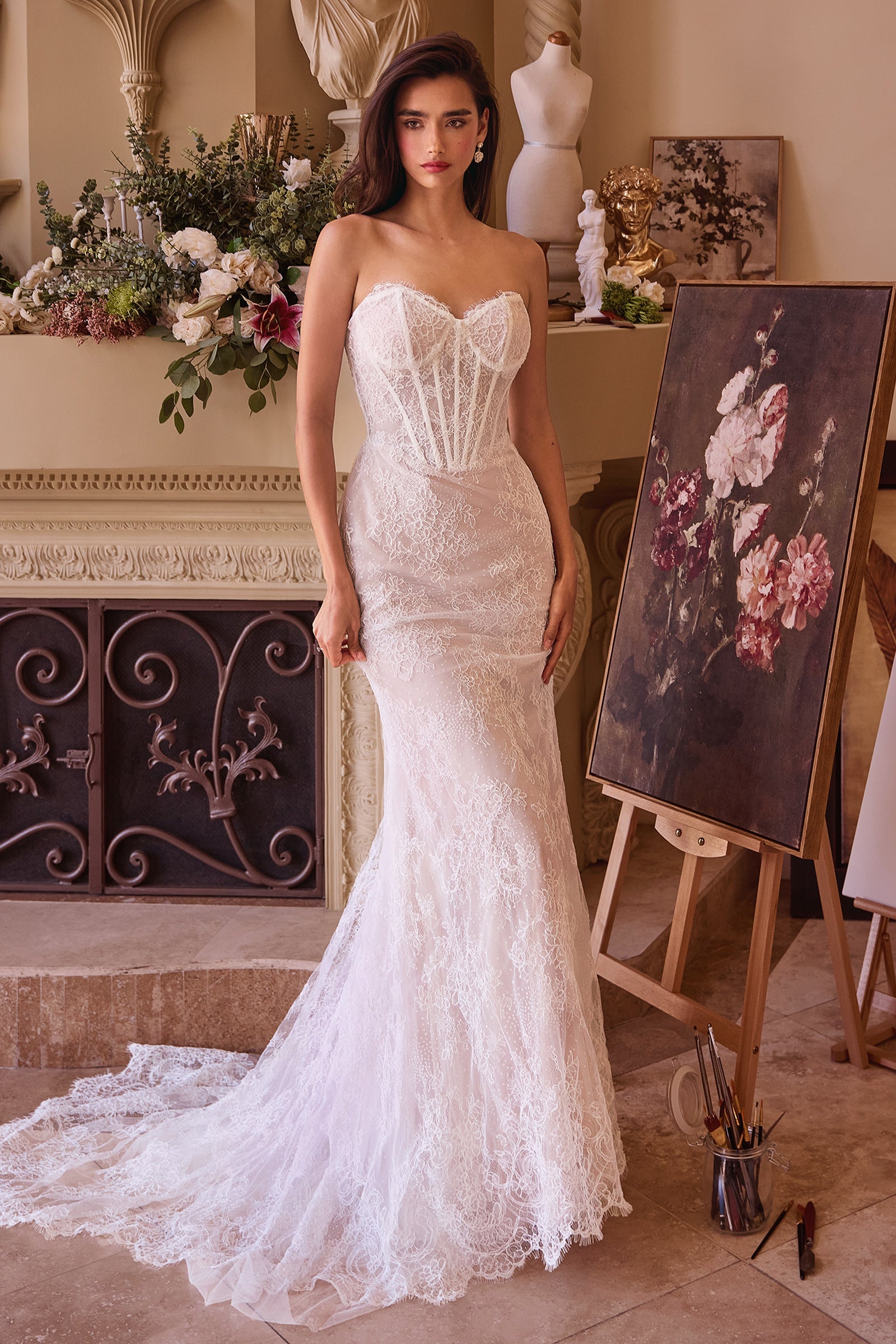 WL044 FITTED LACE WEDDING DRESS & REMOVABLE OVERSKIRT Andrea & Leo