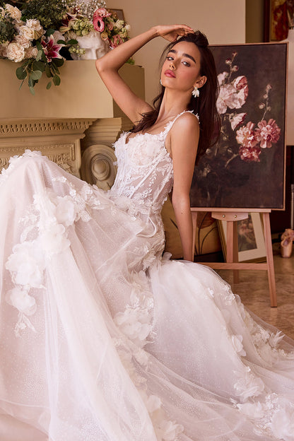 WL045 Intricate Floral Applique A- Tulle Wedding Dress Andrea & Leo