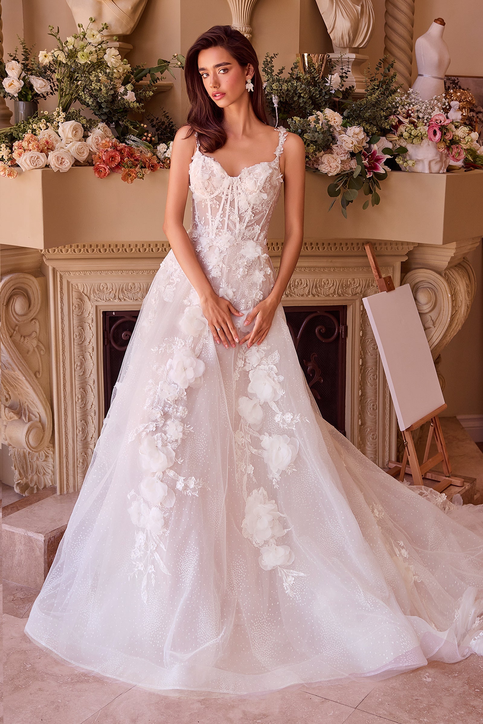 WL045 Intricate Floral Applique A- Tulle Wedding Dress Andrea & Leo