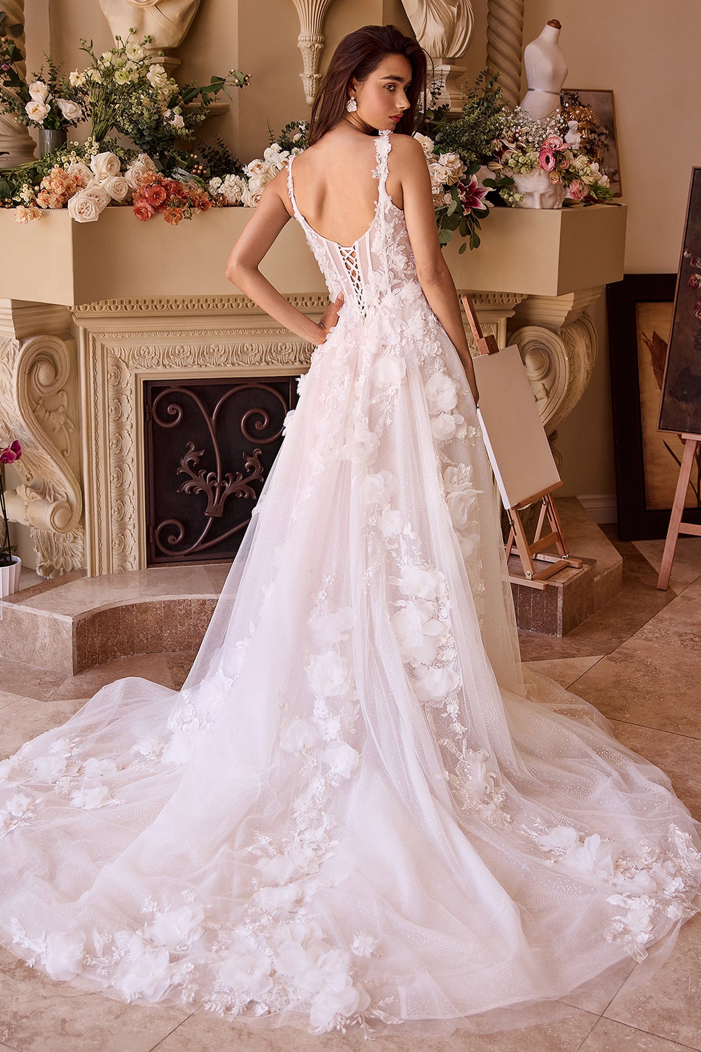 WL045 Intricate Floral Applique A- Tulle Wedding Dress Andrea & Leo