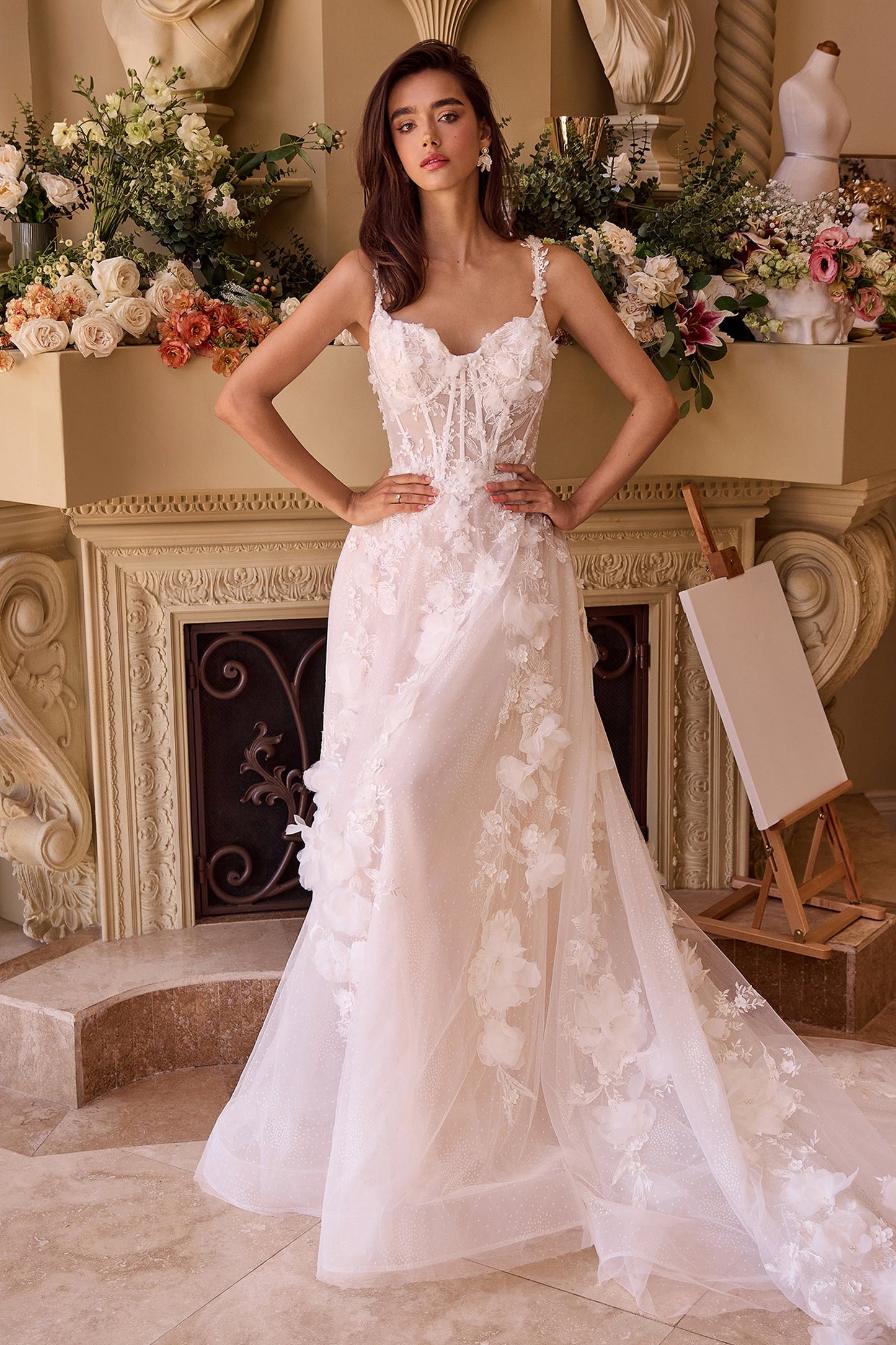 WL045 Intricate Floral Applique A- Tulle Wedding Dress Andrea & Leo