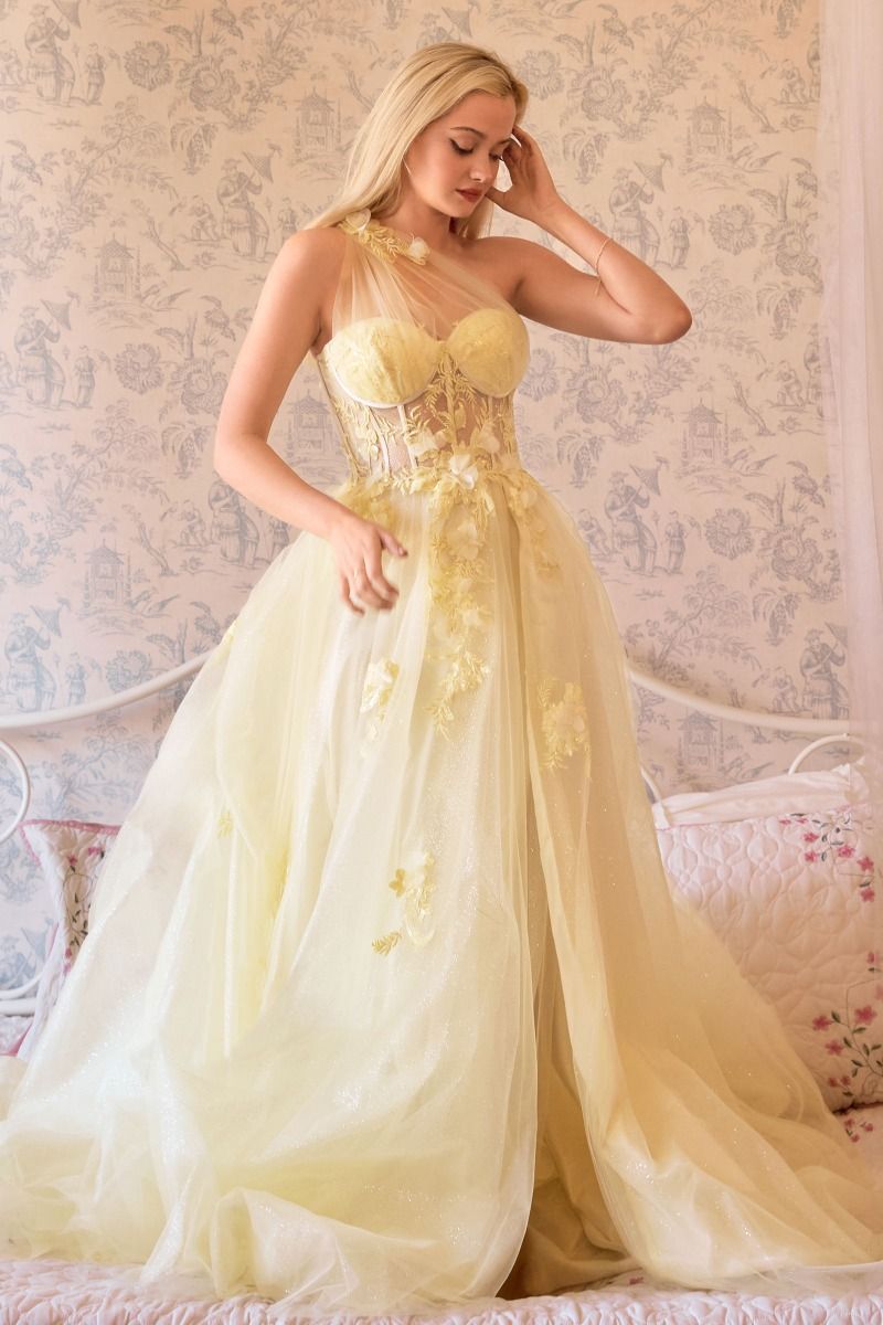 A1053 Leila One Shoulder A- Tulle Gown Andrea & Leo