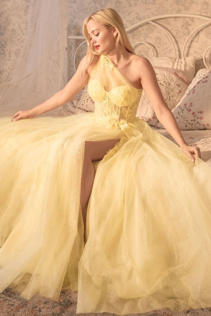 A1053 Leila One Shoulder A- Tulle Gown Andrea & Leo