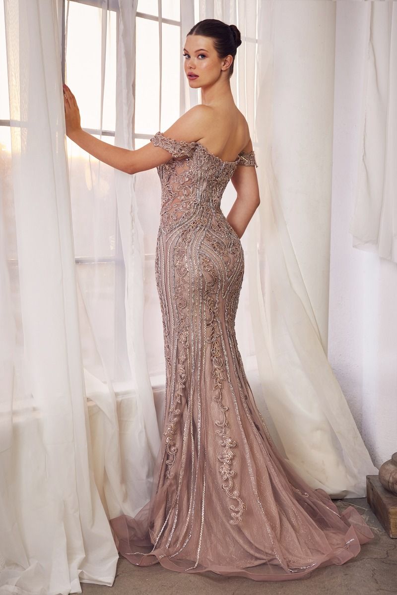 A1257 Off The Shoulder Embellished Gown Andrea & Leo
