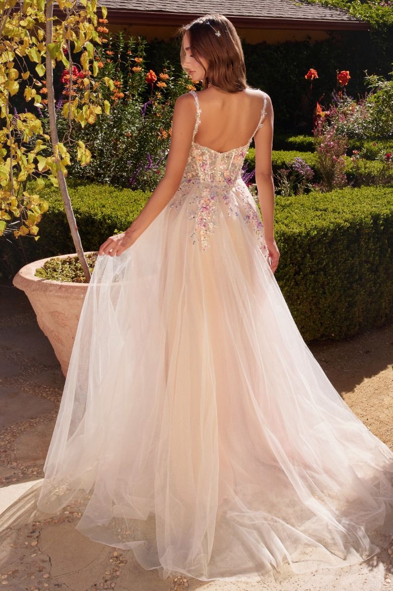 A1288 A- DRESS WITH MULTI COLORED FLORAL EMBELLISHMENT ANDREA & LEO