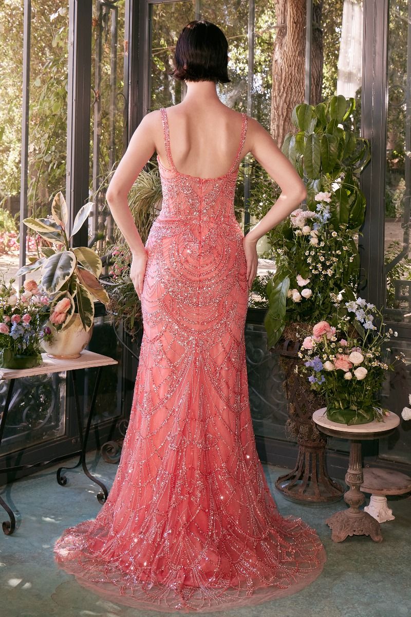 A1363 FITTED BEADED EVENING GOWN Andrea & Leo