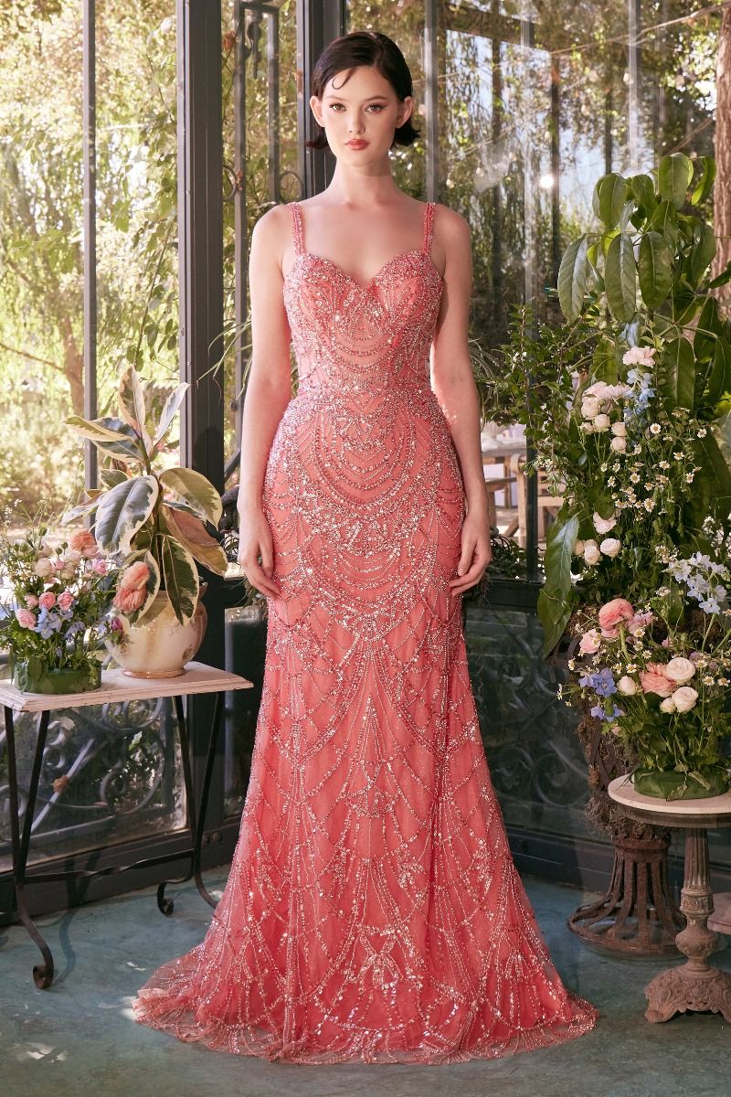 A1363 FITTED BEADED EVENING GOWN Andrea & Leo
