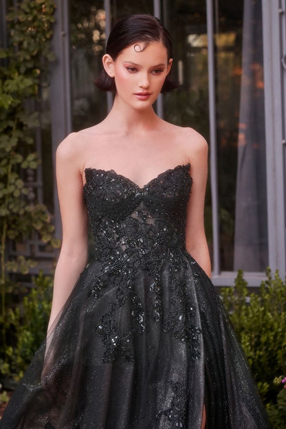 A1378 STRAPLESS LAYERED TULLE BALL GOWN BLACK NUDE Andrea & Leo