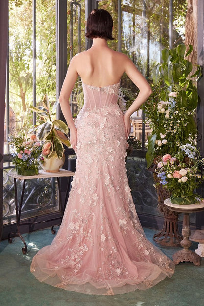 A1396 SHEER PLEATED CORSET GOWN Andrea & Leo