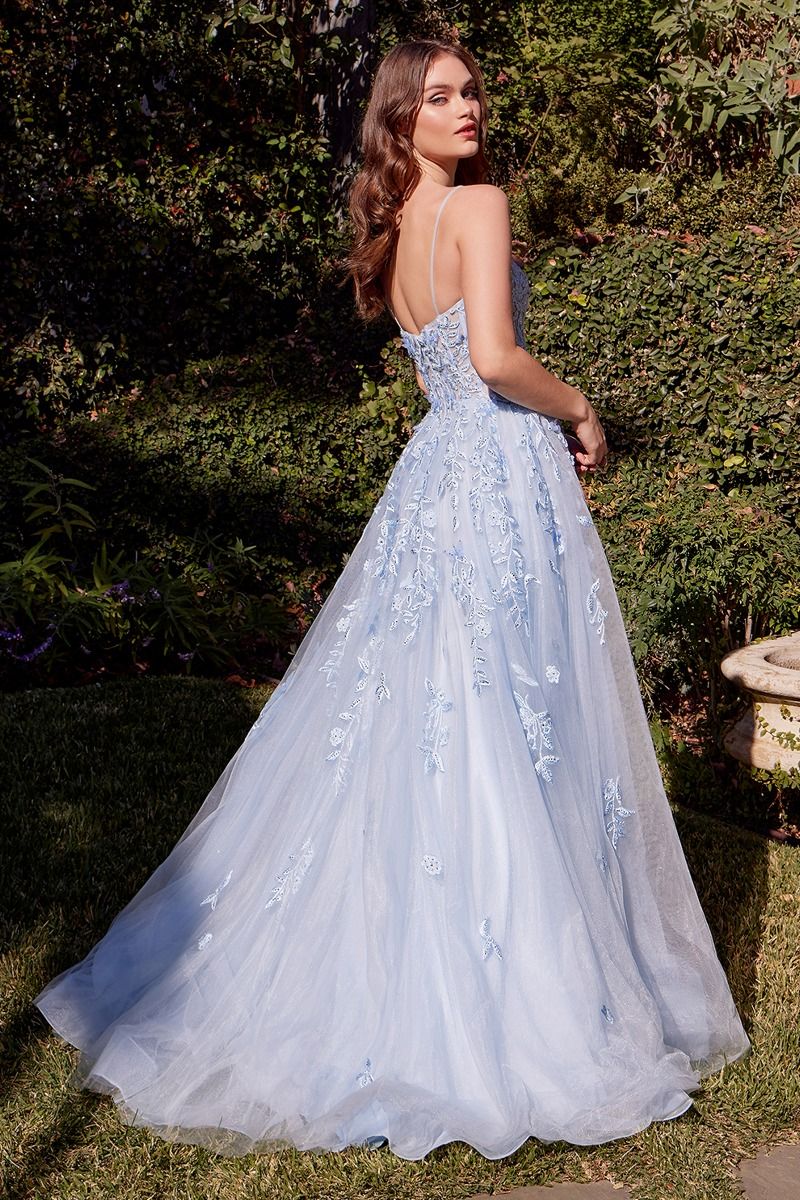 A1437 LIGHT BLUE LEAF MOTIF APPLIQUED A- DRESS Andrea & Leo