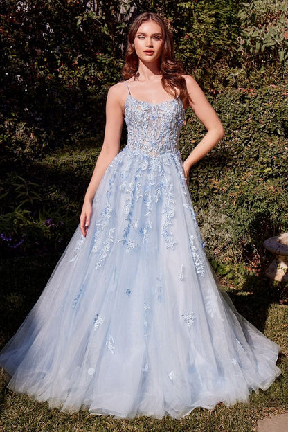 A1437 LIGHT BLUE LEAF MOTIF APPLIQUED A- DRESS Andrea & Leo