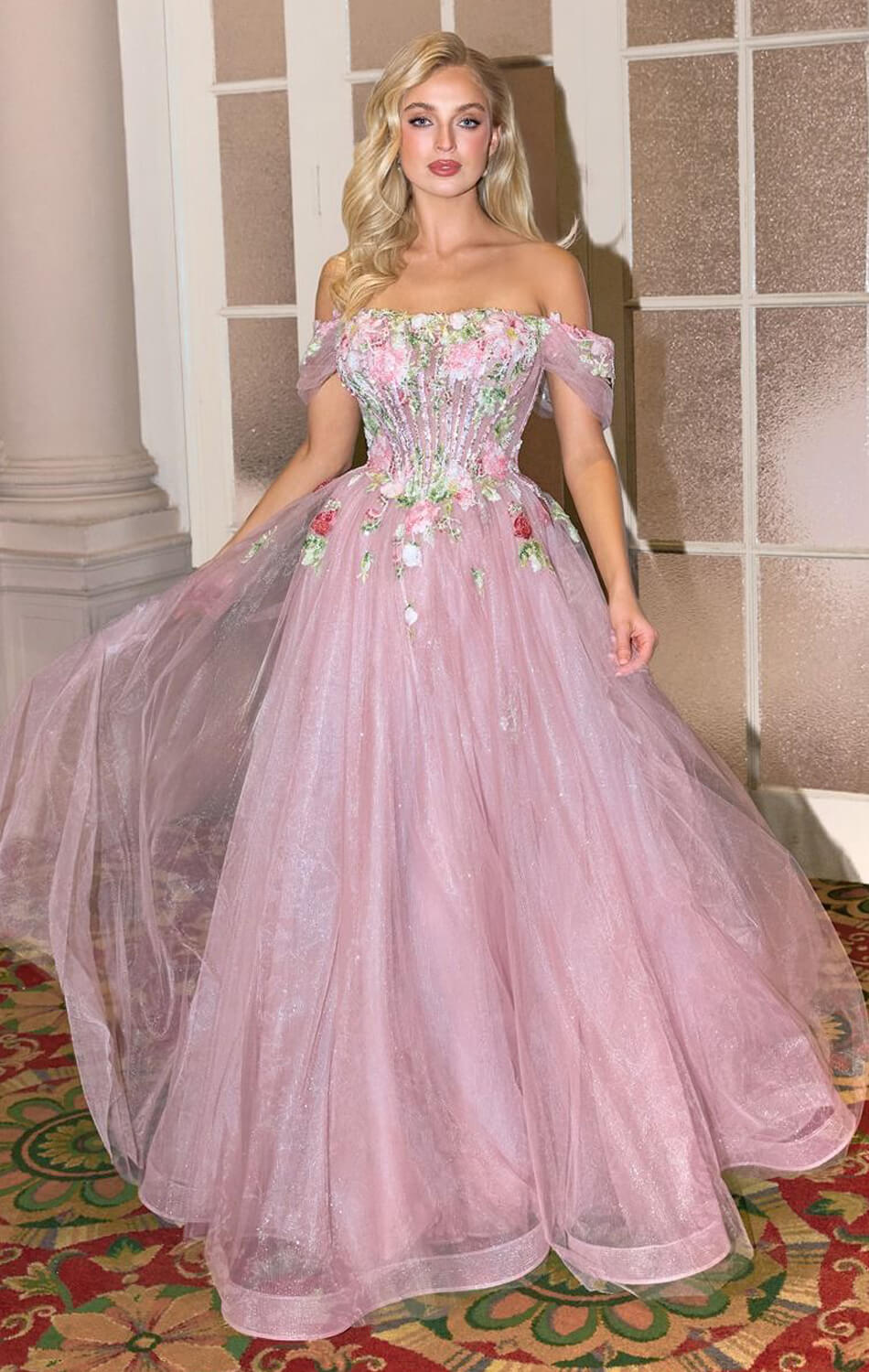 A1479 Blooming Beaded Ball Gown Andrea & Leo