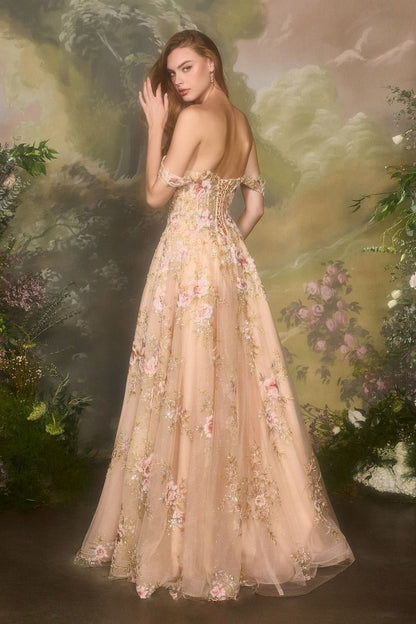 A1480 Crystal Chrysanthemum Ball Gown Andrea & Leo