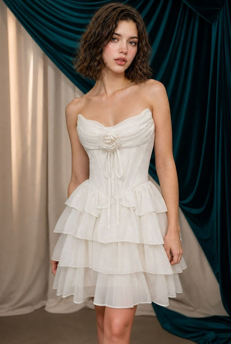 A1521 Rosette Chiffon A- Mini Dress Andrea & Leo