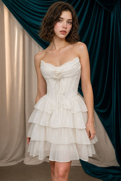 A1521 Rosette Chiffon A- Mini Dress Andrea & Leo