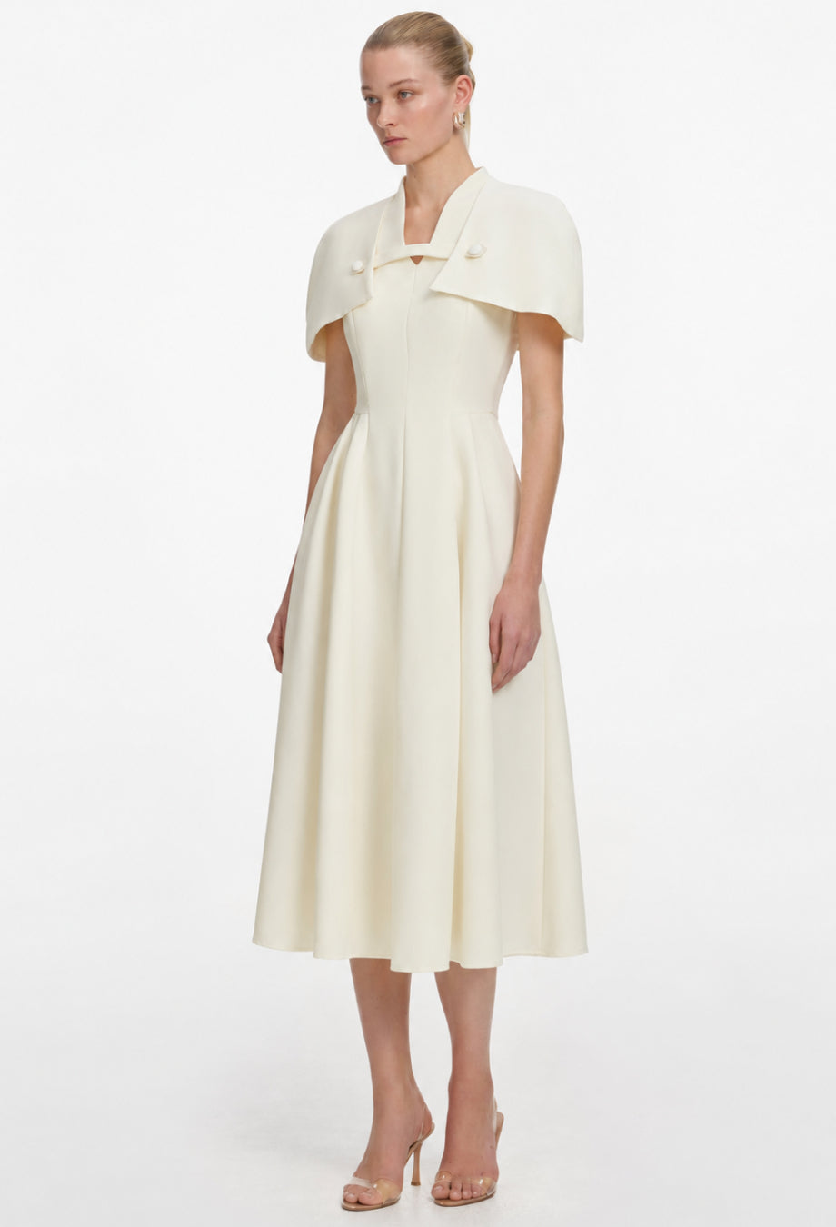 Adelphia Cream Formal Midi Dress with Shawl