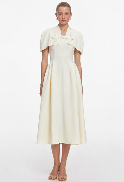 Adelphia Cream Formal Midi Dress with Shawl
