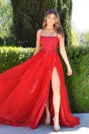 Alisha Gown Red Tulle A- Dress With Open Back