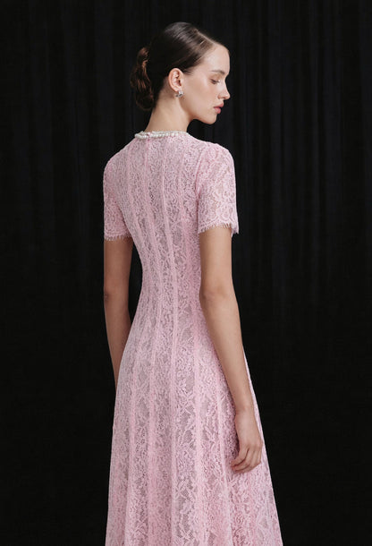 Amity Lace Embellished Midi Dress Pink