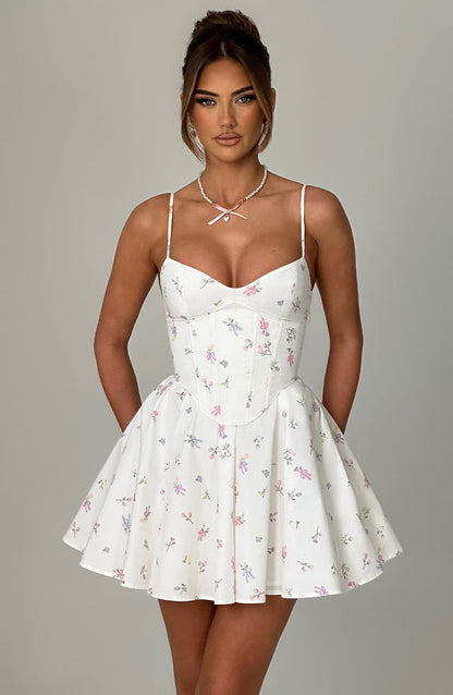 Analeigh Mini Dress White Multi Floral Print