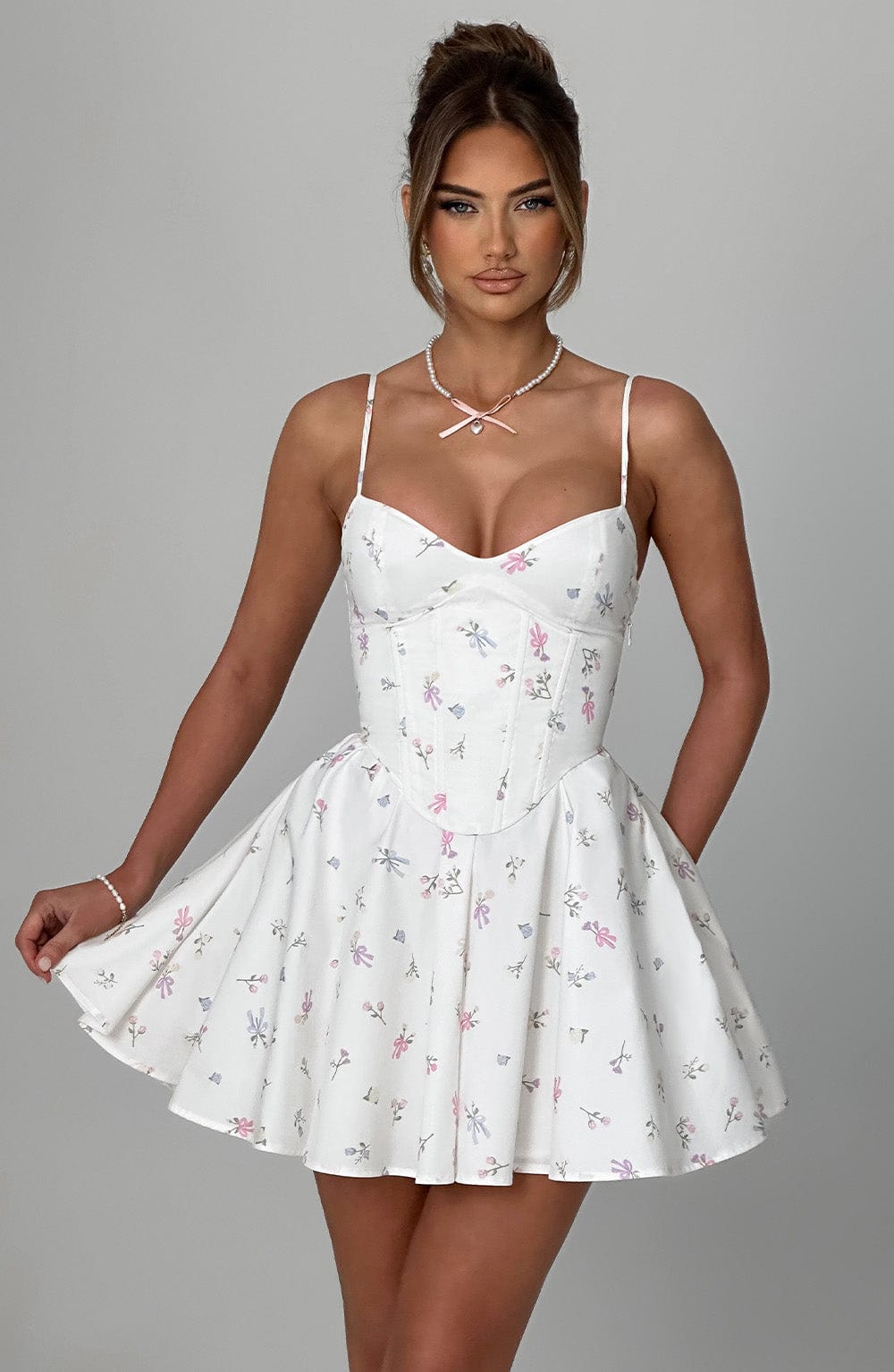 Analeigh Mini Dress White Multi Floral Print