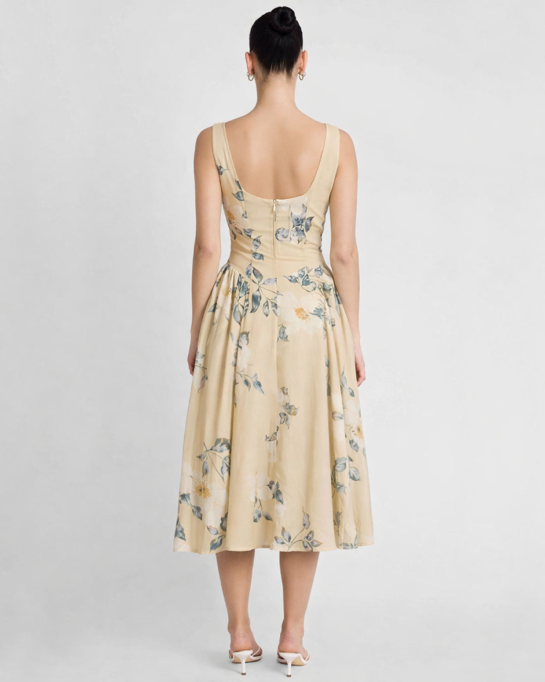 Anelis Floral Chiffon Midi Dress Lemon Yellow