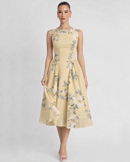 Anelis Floral Chiffon Midi Dress Lemon Yellow