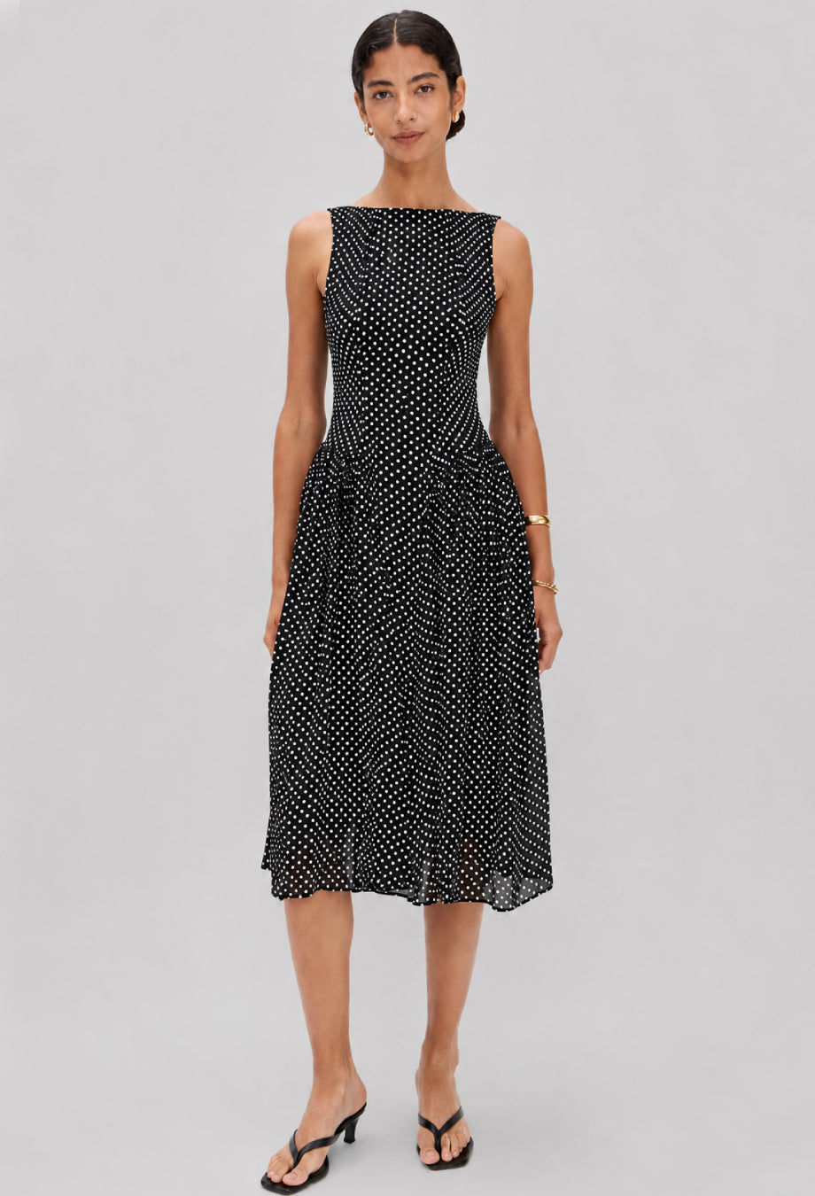 Anelis Polka Dot Midi Dress Black