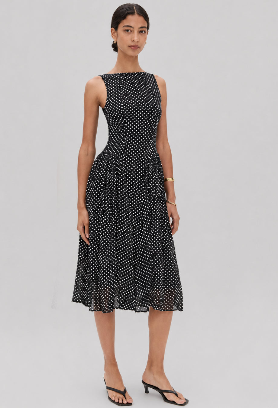 Anelis Polka Dot Midi Dress Black