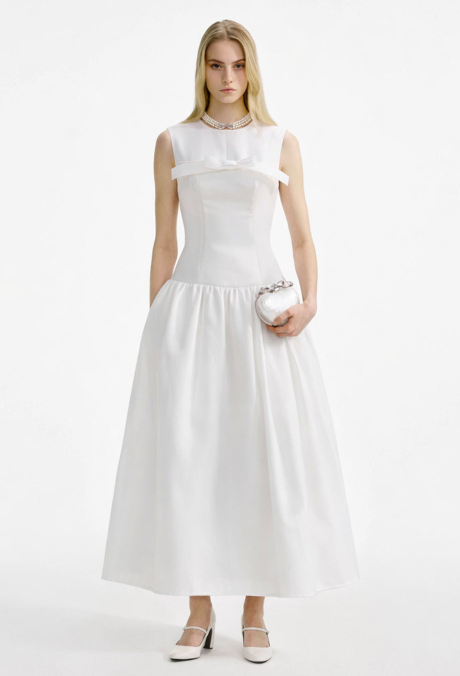 Antonie Midi Dress With Bow White