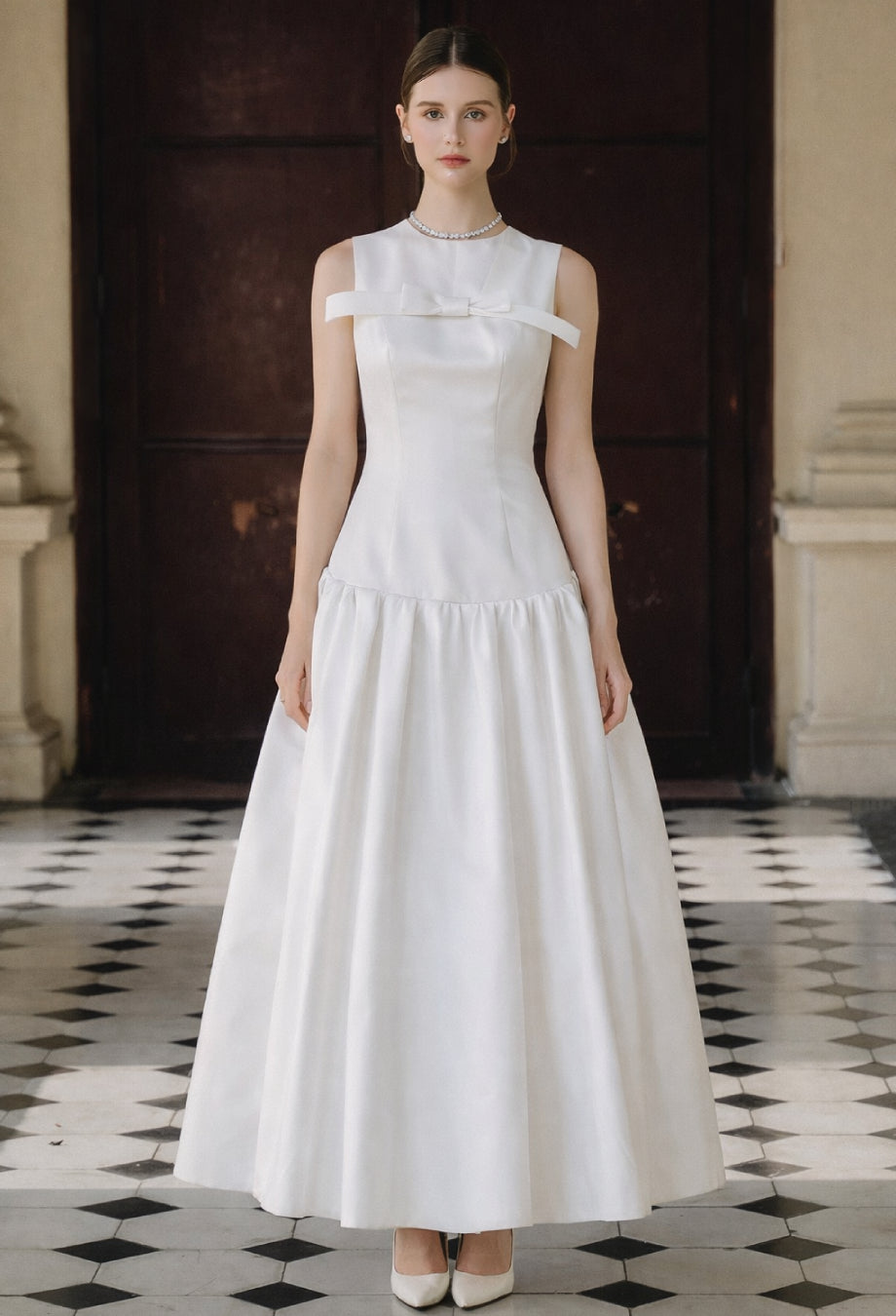 Antonie Midi Dress With Bow White