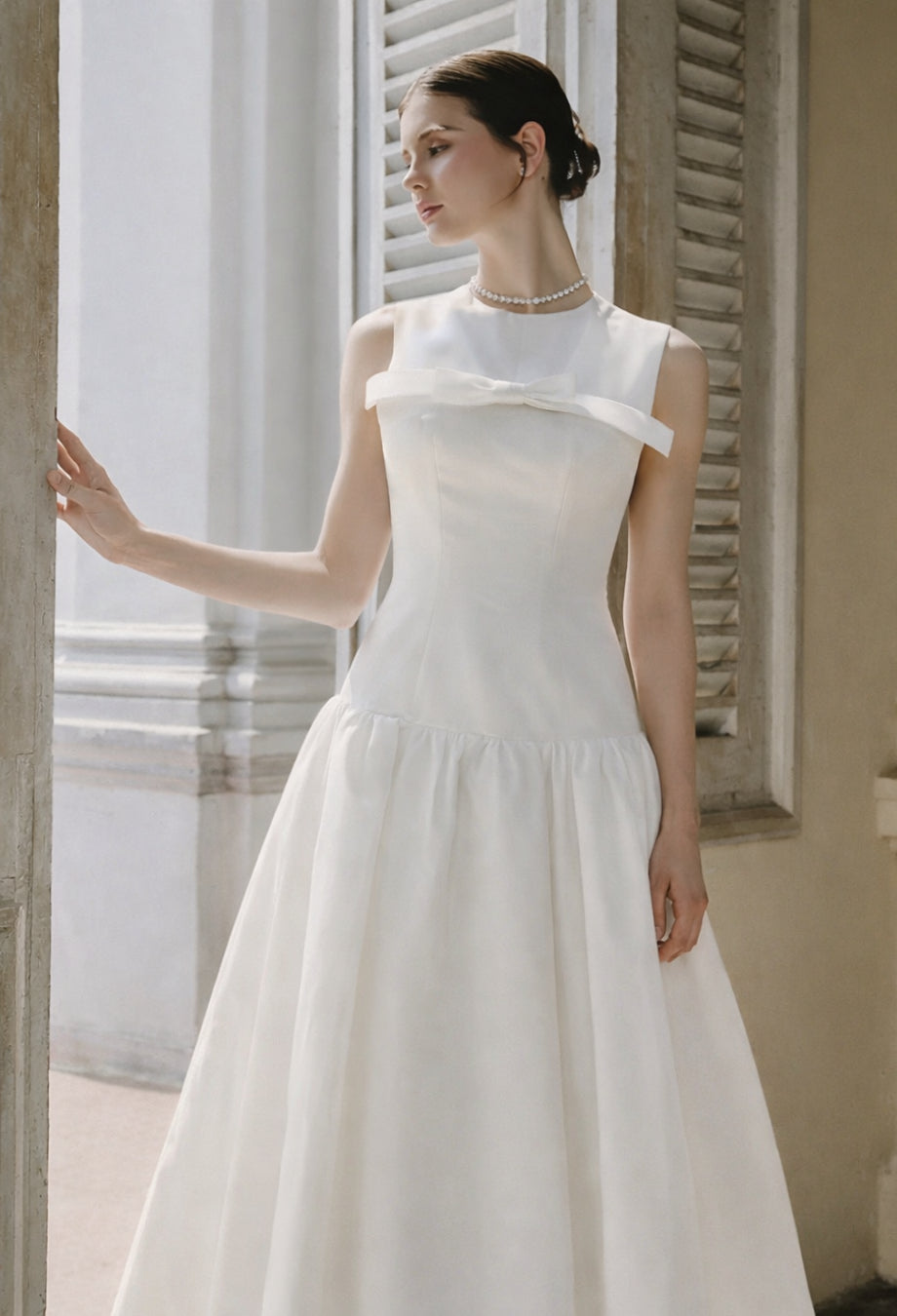 Antonie Midi Dress With Bow White