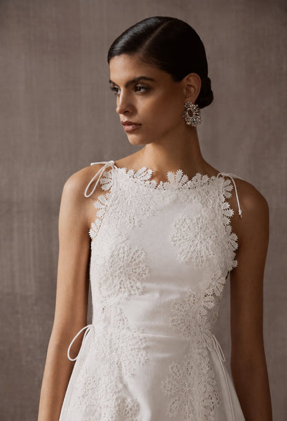 Araminta 3D Floral Broderie Anglaise Midi Dress White