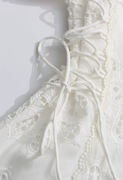Araminta 3D Floral Broderie Anglaise Midi Dress White