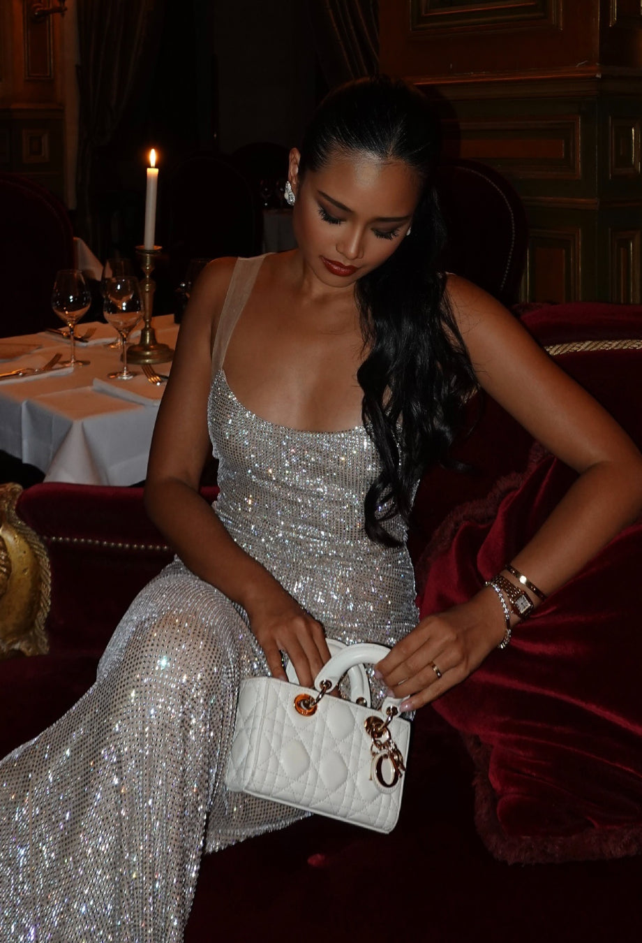 Ariana Sparkly Maxi Dress Beige