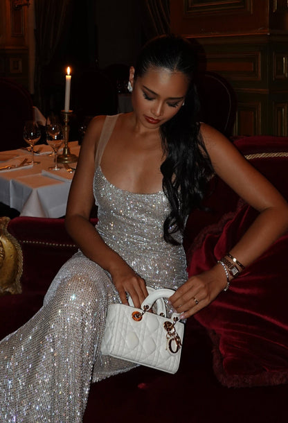 Ariana Sparkly Maxi Dress Beige