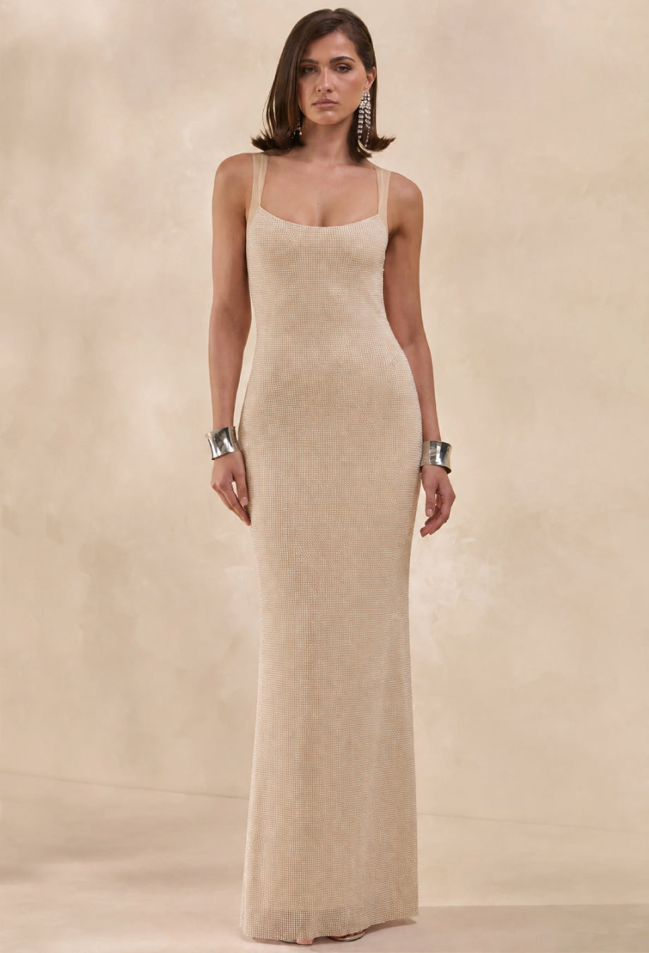 Ariana Sparkly Maxi Dress Beige