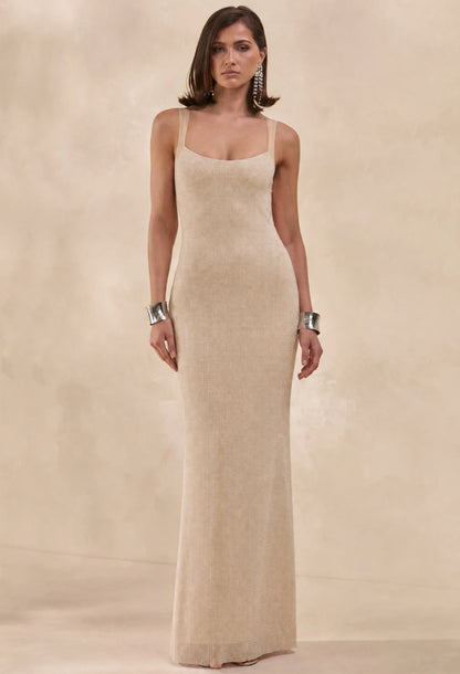Ariana Sparkly Maxi Dress Beige