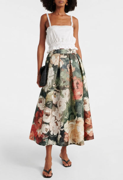 Arwen Green Vintage Floral Midi Skirt