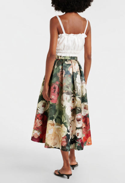 Arwen Green Vintage Floral Midi Skirt