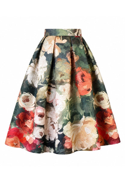 Arwen Green Vintage Floral Midi Skirt