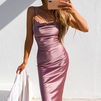 Size 10, Aspen Midi Dress Mauve Satin Slip Dress FINAL
