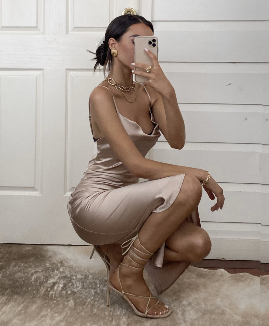 Aspen Midi Dress Champagne Satin Slip Dress