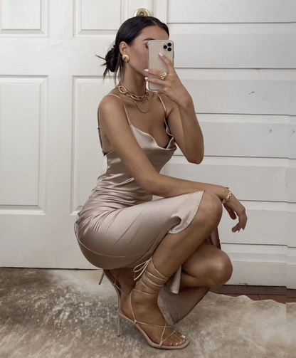 Aspen Midi Dress Champagne Satin Slip Dress
