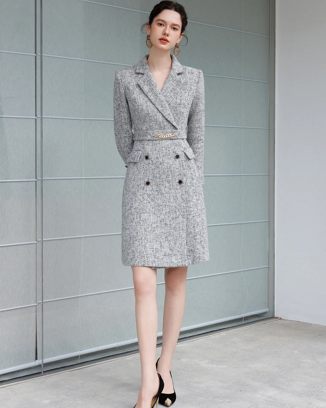 Aubrey Long Sleeve Midi Dress Gray