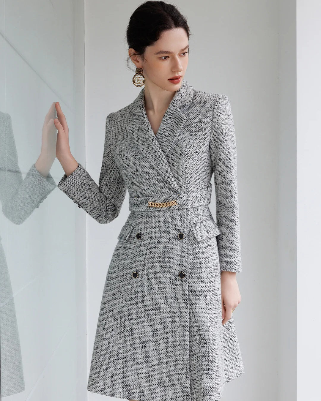 Aubrey Long Sleeve Midi Dress Gray